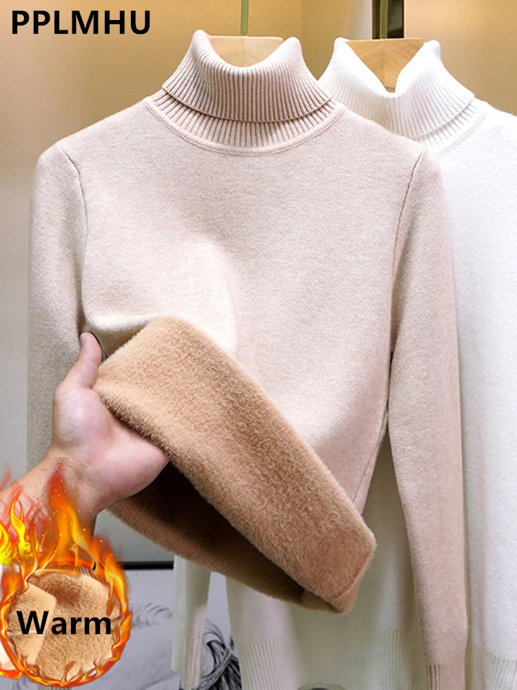 Thicken Velvet Lined Warm Turtleneck Sweater