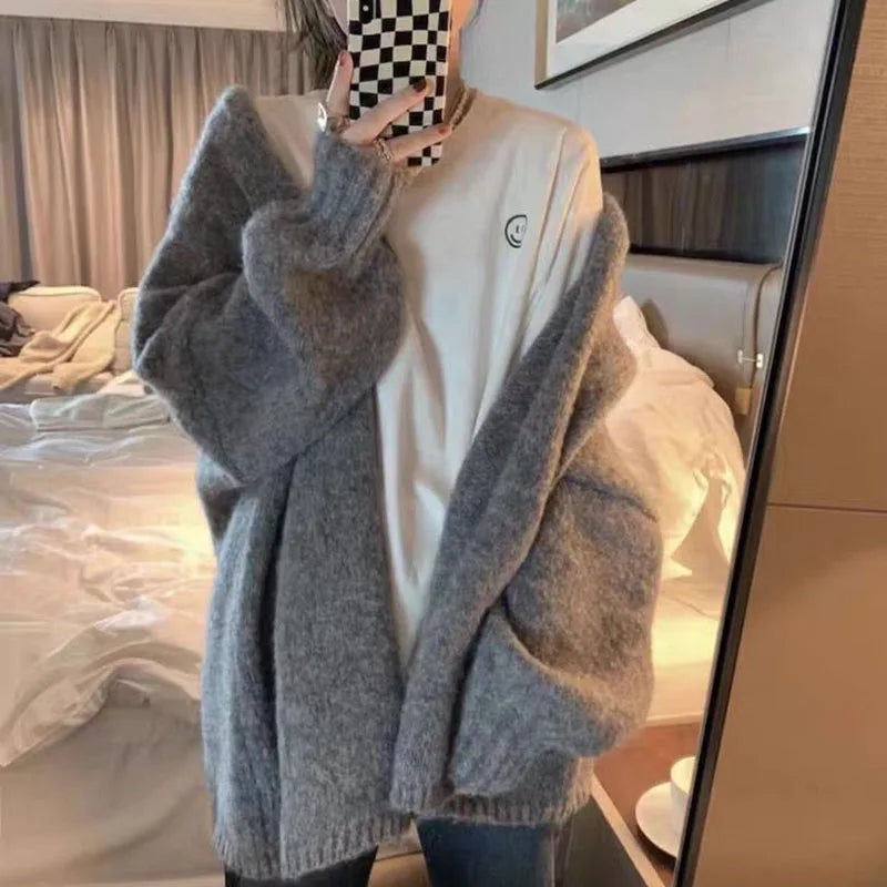 Solid Color Oversized Cardigan