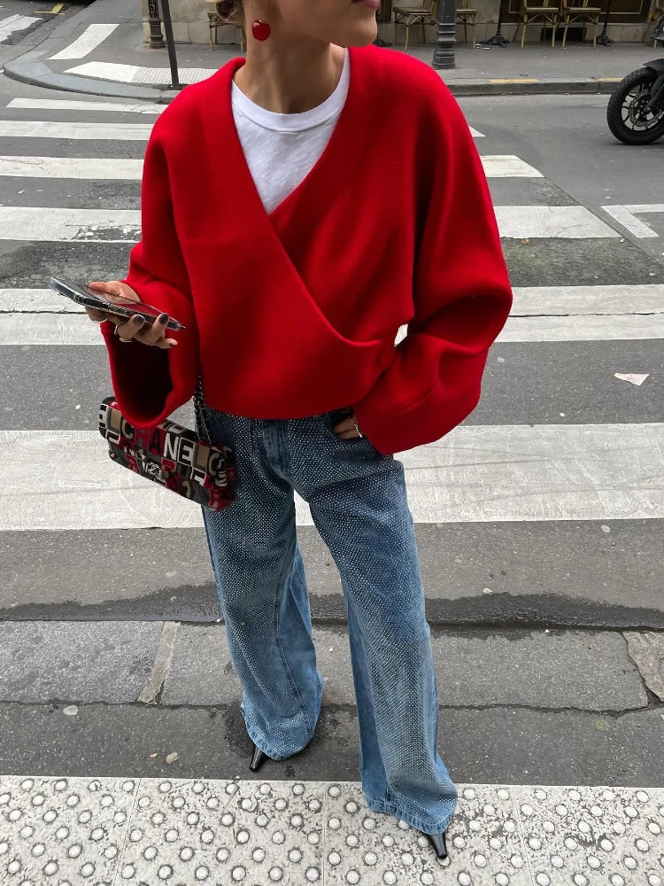 Retro Red Women V-neck