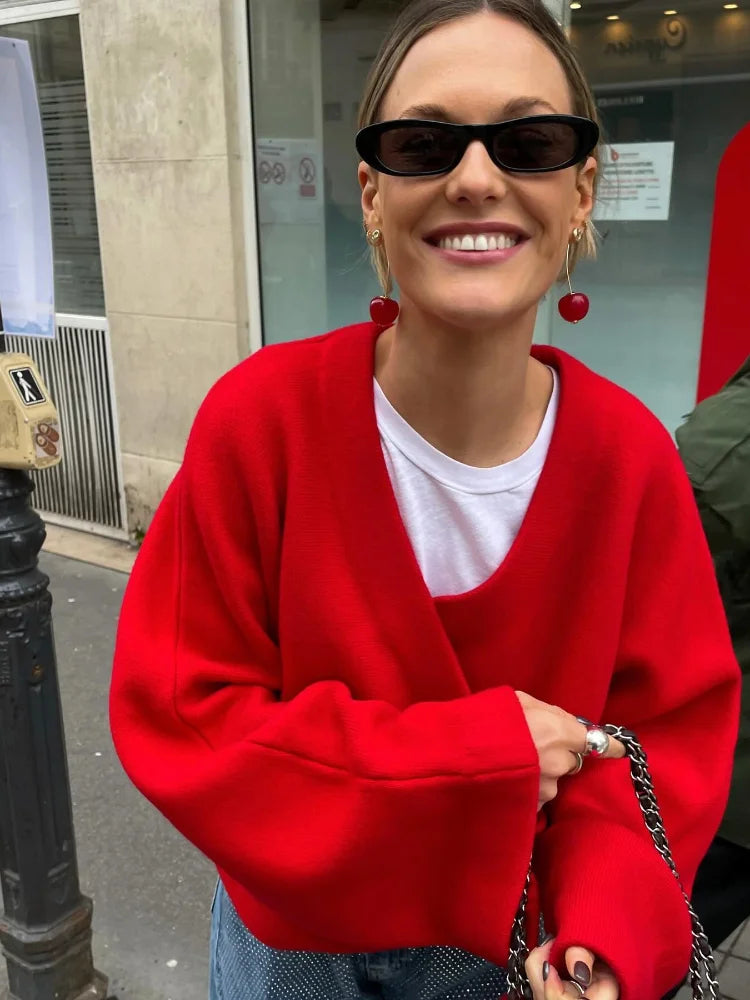 Retro Red Women V-neck