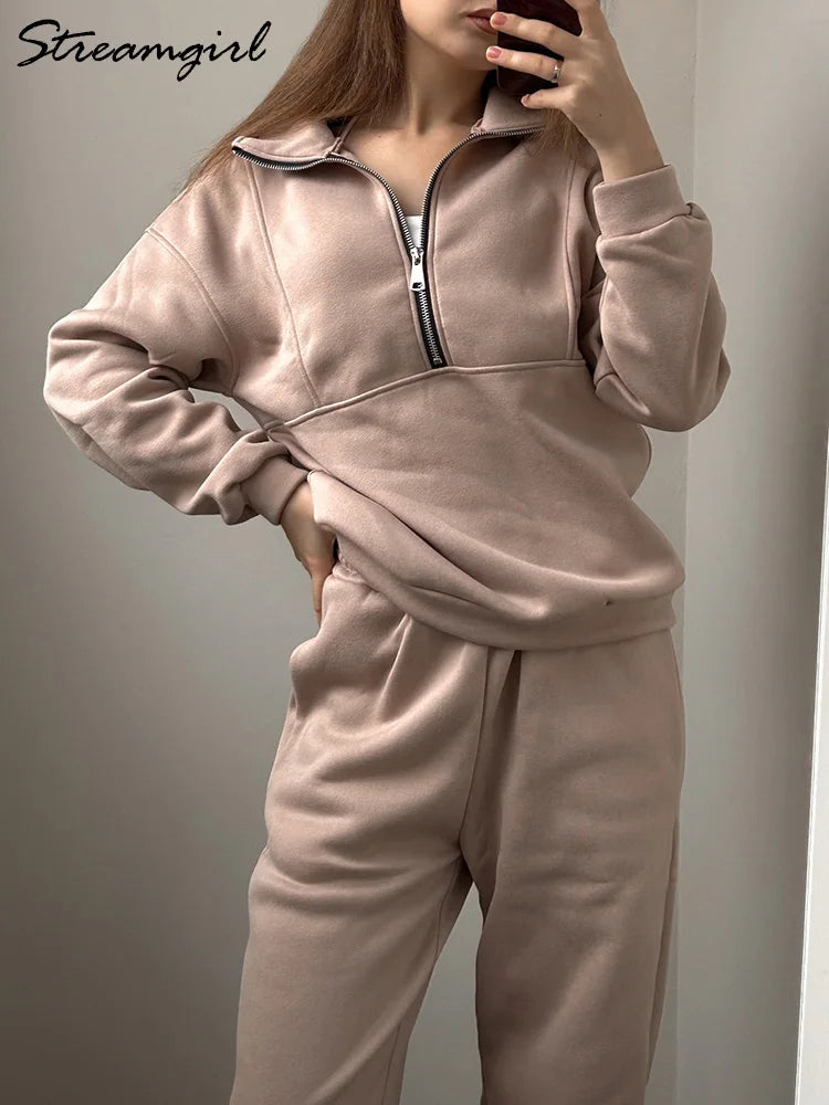 Fleece Quarter Zip 2-piece Set